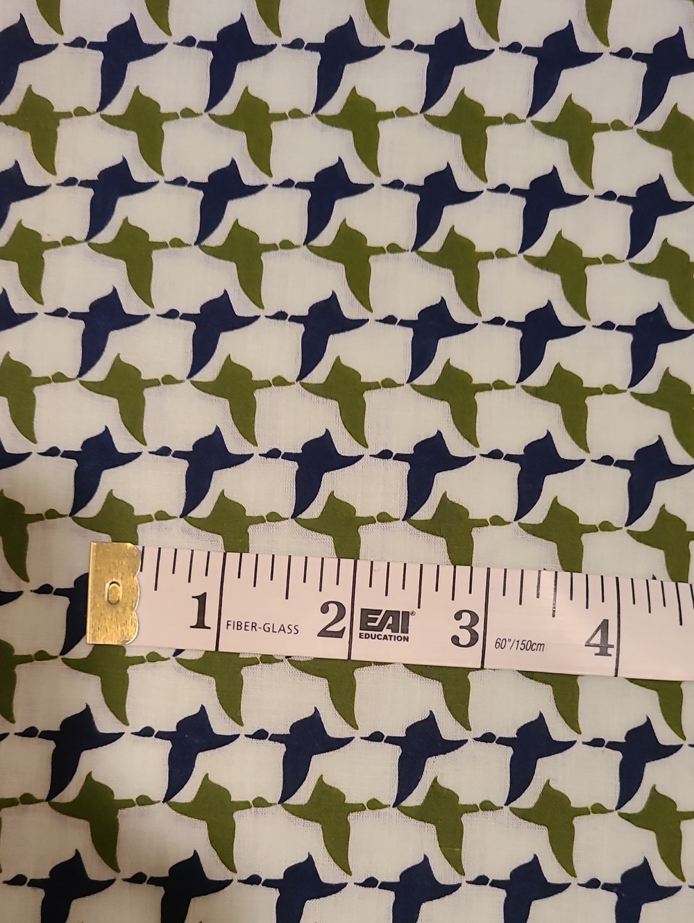 Fabric- Vintage 1971 Klopman Mills Inc. Navy Olive Green Polyester Bird Duck